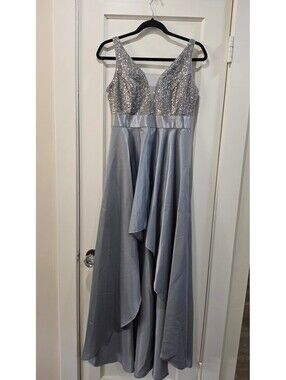 Ever Pretty Silver Sequin V-Neck Evening Gown Dress
